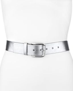 Metallic Leather Belt, Silver   Silver (X SMALL)