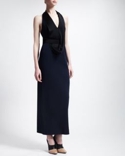Womens Bicolor Halter Gown with Draped Neck, Midnight   Stella McCartney  
