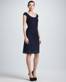 Womens Ruched Cap Sleeve Lace Dress, Navy   Escada   Navy (34/4)
