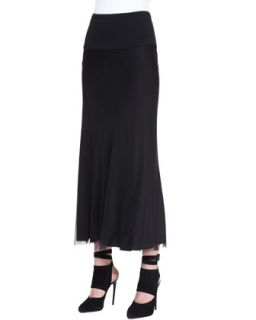 Womens Georgette Layered Bias Skirt, Black   Donna Karan   Black (PETITE)