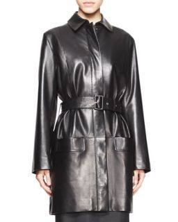 Womens Parkan Belted Leather Coat   THE ROW   Black (6)