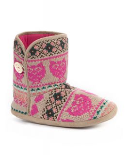 Teens Pink and Beige Owl Knit Slipper Boots