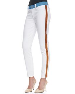 Womens Colorblock Skinny Ankle Jeans, White/Blue/Cognac   7 For All Mankind  
