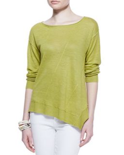 Asymmetric Seam Linen Sweater, Womens   Eileen Fisher   Cantaloupe (1X (14/16))