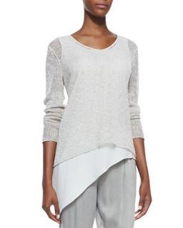 Womens Airy Linen V Neck Top   Eileen Fisher   Pebble (M (10/12))