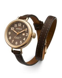 The Birdy Polished Golden Double Wrap Watch, 34mm   Shinola   Dark brown (4mm )