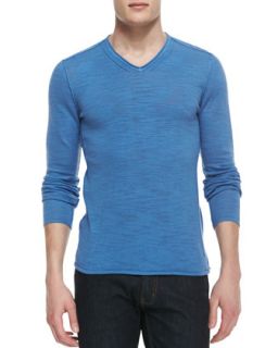 Mens Long Sleeve V Neck T Shirt, Blue   Star USA   Blue (MEDIUM)
