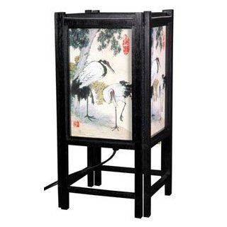 Oriental Furniture Interesting Gift Her Him Teen Children, 14 Inch Japanese Wood and Paper Electric Lantern/Lamp, Cranes Design    