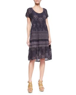 Womens Embroidered Georgette Short Sleeve Dress   Johnny Was Collection  