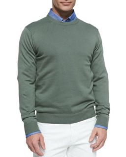 Mens Cotton Crewneck Pullover Sweater, Green   Green (LARGE)
