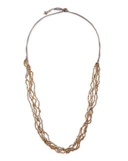 Beaded Multi Strand Long Necklace, Gold/Silver/Gray   Nakamol   Silver