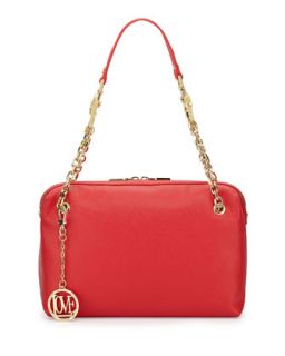 Saffiano Cow Detail Faux Leather Shoulder Bag, Red   Love Moschino