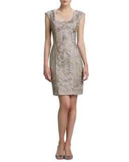 Womens Fitted Embroidered Cap Sleeve Dress   Sue Wong   Taupe (0)