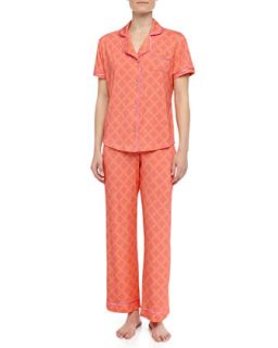 Womens Bella Geometric Tile Print Pajamas, Coral/Pink   Cosabella   Coral/Pink