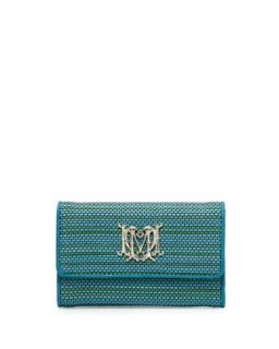 Medium Woven Faux Leather Stripe Wallet, Turquoise   Love Moschino