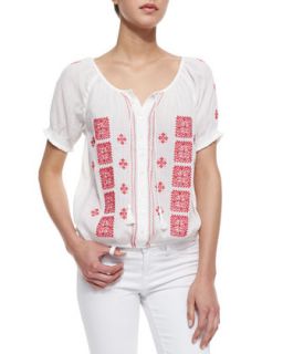 Womens Dolina Embroidered Short Sleeve Top   Joie   Prcln/Mayan red (SMALL)