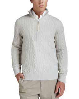 Mens Mezzocollo Cable Knit Cashmere Pullover Sweater, Silver Natural   Loro