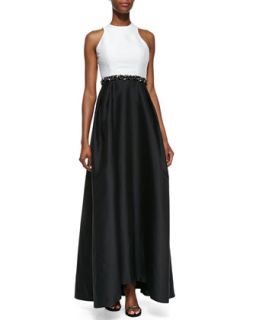 Womens Sleeveless Beaded Waist Gown   ML Monique Lhuillier   Black/White (2)