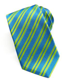 Mens Double Stripe Woven Tie, Blue/Green   Kiton   Blue/Green
