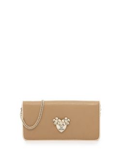 Pebbled Leather Wallet Clutch, Beige/Ivory   Love Moschino