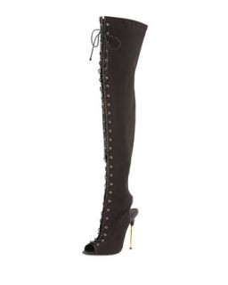 Canvas Lace Up Over the Knee Boot   Tom Ford   Black (38.0B/8.0B)