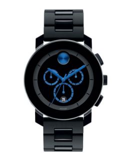 Mens 43.5mm Bold Chronograph Watch, Black/Blue   Movado Bold   Black (5mm )