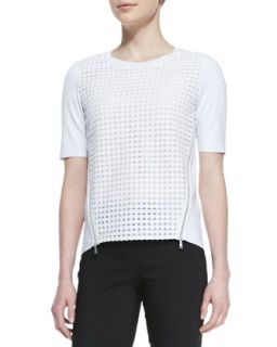 Womens Brinson Perforated Front Blouse with Zip Sides   Elie Tahari   White