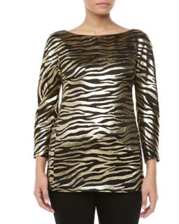 Womens Metallic Zebra Brocade Tunic   Michael Kors   Black (4)