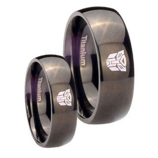 His Her's Titanium Transformers Autobot Black Dome Ring Set Size 4, 10 Jewelry