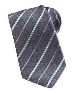 Mens Satin Stripe Oxford Tie, Gray   Kiton   Grey