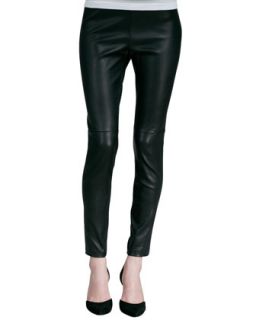 Womens Zipper Cuff Cropped Leather Leggings   Vince   Black (LARGE)