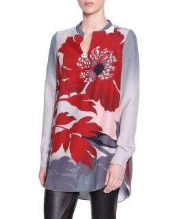 Womens Long Floral Viscose Tunic   Piazza Sempione   Red/Gray (40/6)