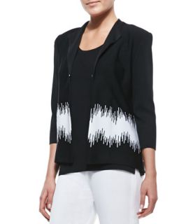 3/4 Sleeve Graphic Print Jacket, Womens   Misook   Black/White (0X (16/18))