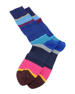 Mens Multicolored Step Stripe Socks, Navy   Paul Smith   Navy