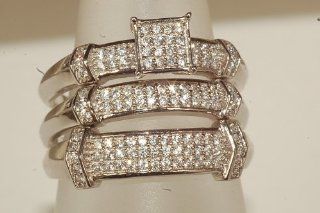 His and Her's Silver Engagement /Wedding Trio Ring Set Jewelry