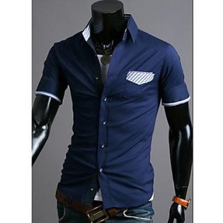 Mens Pocket Contrast Color Casual Short Sleeve Shirt