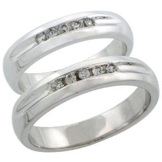 10k White Gold 2 Piece His (4.5mm) & Hers (4.5mm) Diamond Wedding Ring Band Set w/ 0.20 Carat Brilliant Cut Diamonds; Ladies Size 8.5 Jewelry