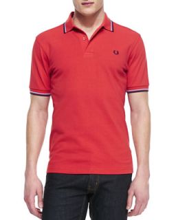 Mens Tipped Polo Shirt, Vintage Red/Navy/White   Fred Perry   Vintage re (XXL)