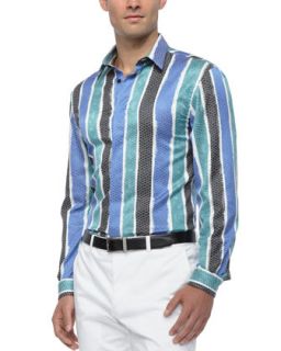 Mens Snake Print Striped Shirt, Multi   Versace Collection   Multi (41)