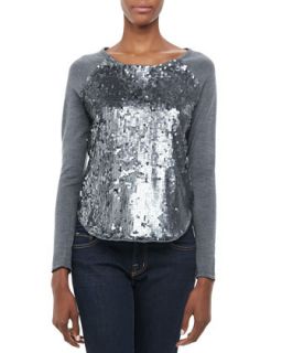 Womens Sequin Front Baseball Tee   Milly   Graphite (PETITE)