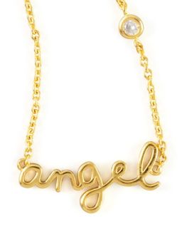 Angel Word Diamond Detail Gold Plate Necklace   SHY by Sydney Evan   Gold