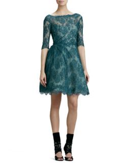 Womens Lace Ruched Cocktail Dress   Monique Lhuillier   Forest green (6)