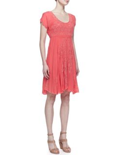 Lucy Eyelet Cap Sleeve Dress, Womens   Johnny Was Collection   Papaya (1X