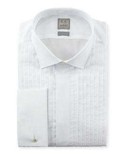 Mens Pleated Fly Front Tuxedo Shirt, White   Ike Behar   White (18 1/2L)