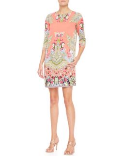 Womens 3/4 Sleeve Spaced Paisley Silk Dress, Coral   Etro   Coral (38/4)