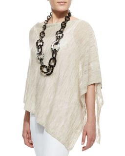Hazy Striped Linen Poncho, Womens   Eileen Fisher   Natural (ONE SIZE)