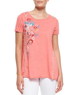 Shevaun Draped & Embroidered Tee, Womens   JWLA for Johnny Was   Cool mint (3X