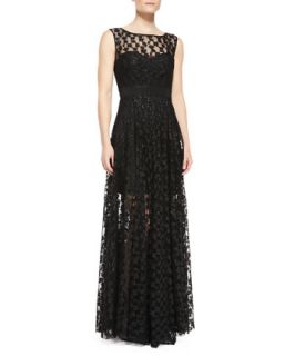 Womens Alexa Lace Illusion Gathered Skirt Gown   Milly   Black/Black (10)