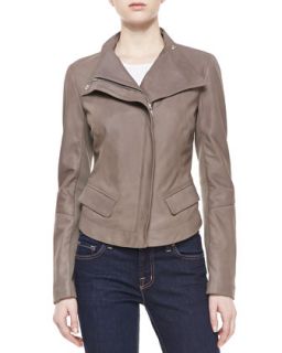 Womens Long Sleeve Leather Jacket   Concrete (LARGE (12 14))
