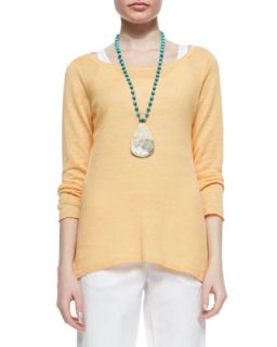 Long Sleeve Organic Linen Knit Top, Womens   Eileen Fisher   White (1X (14/16))